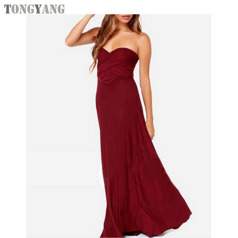 TONGYANG Sexy Women Multiway Wrap Convertible Boho Maxi Club Red Dress Bandage Long Dress Party Bridesmaids Infinity Robe