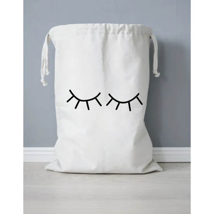 Large capacity printed eco-friendly cotton canvas drawstring laundry bag