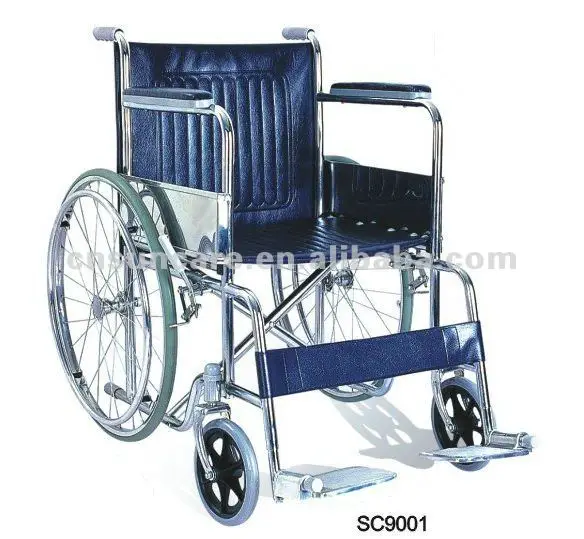 Wholesale Cheap Price Chinese Manufacturer  Foldable and Lightweight PVC leather Seat Steel Wheelchair SC9001