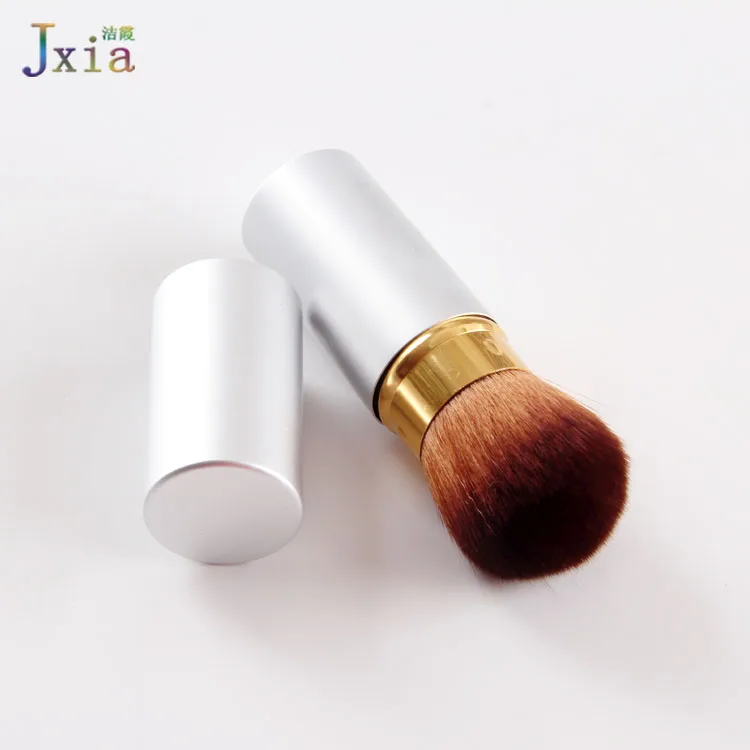 2018 Jiexia High Quality Silver Metal Cosmetic Retractable Kabuki Brush for  Foundation Powder Makeup