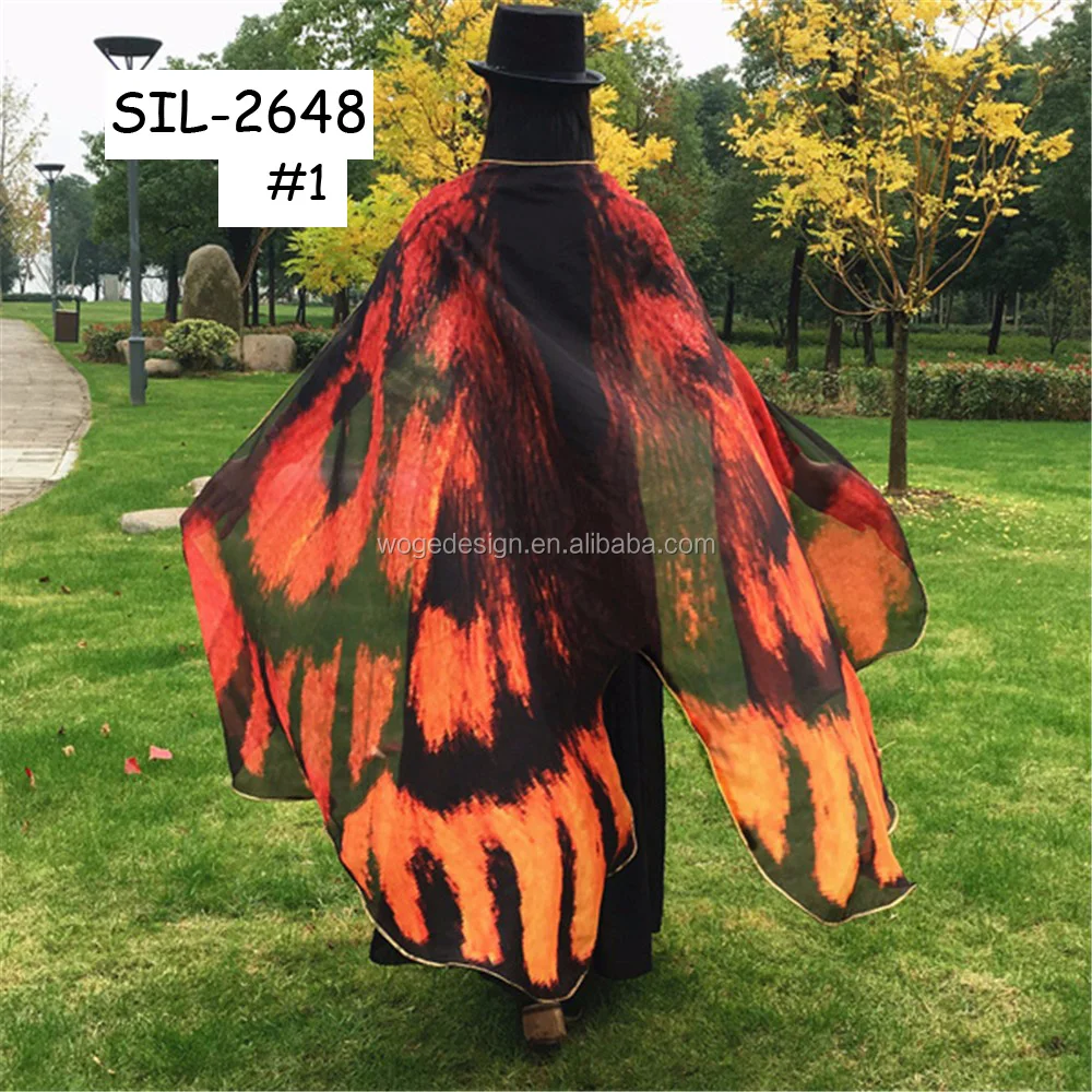 Made in China factory wholesale voile prefect gorgeous halloween costume dancing cosplay shawls print butterfly wings cape