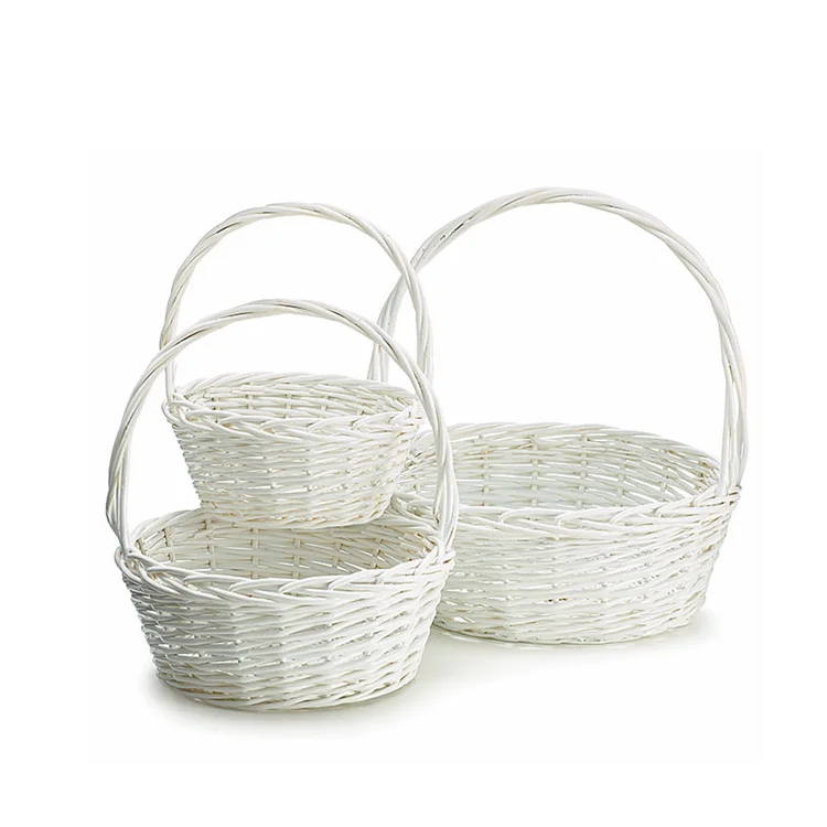 
white wash small wicker empty hamper basket 