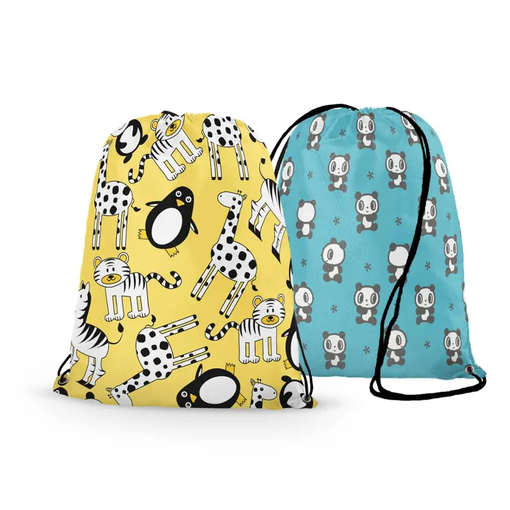 Custom Cheap Price Promotion Bags Cartoon Animals Pattern Design Yourself Polyester Drawstring Backpack customizable