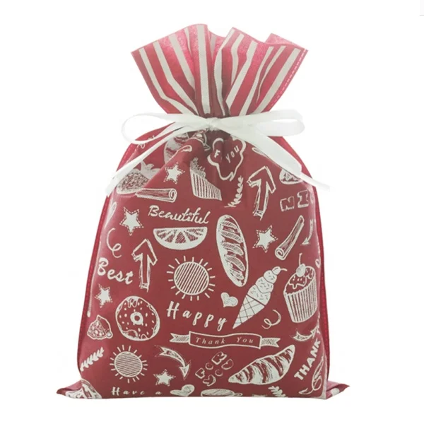 Экологичные нетканые сумки красного цвета на шнурке, биоразлагаемые пакеты, ежедневная подарочная упаковка