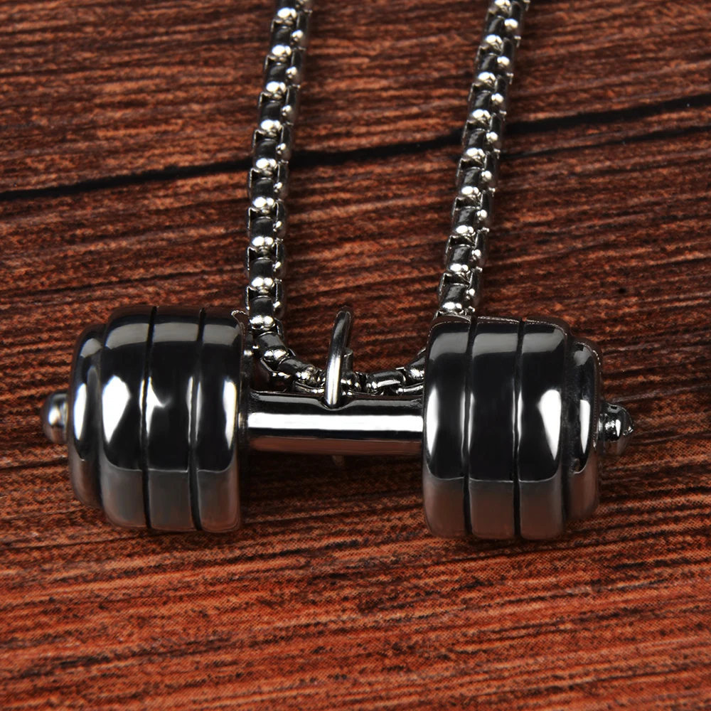 Trendy Rock Hip-Hop Jewelry Long Chain Barbell Stainless Steel Pendant Necklace for Men Women Unisex