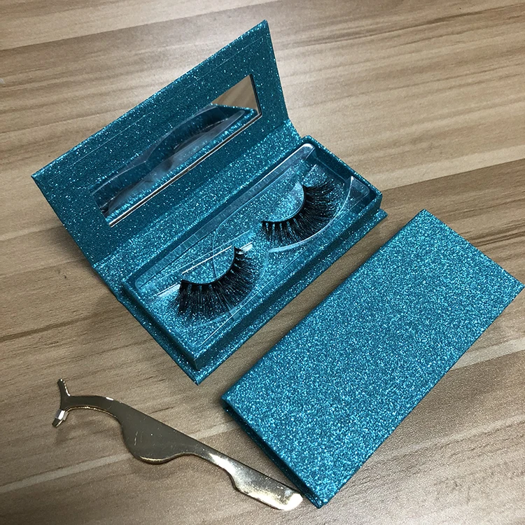 
Magnetic eyelashes case with mirror 100% Real Mink Fur Lash Package black glitter Eyelash Box OEM Custom Logo Packaging 
