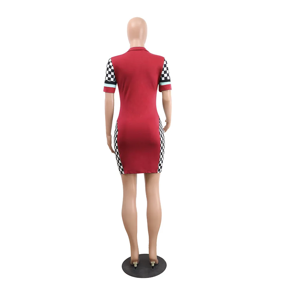 
Ready to ship OEM ODM WA8555 sexy short sleeve sheath zipper front checkered cheerleader dresses 