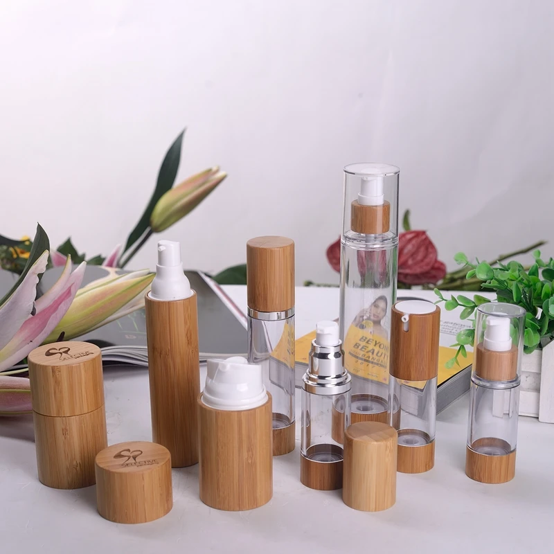 bamboo packaging unique 10g 15g wooden jar with bamboo lid cosmetic cream aluminum jars