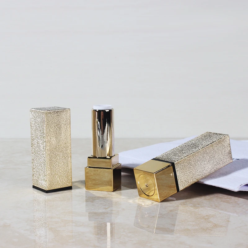 wholesale golden lipstick tube empty cosmetic container packaging square lip tint balm liquid lip gloss matte private label