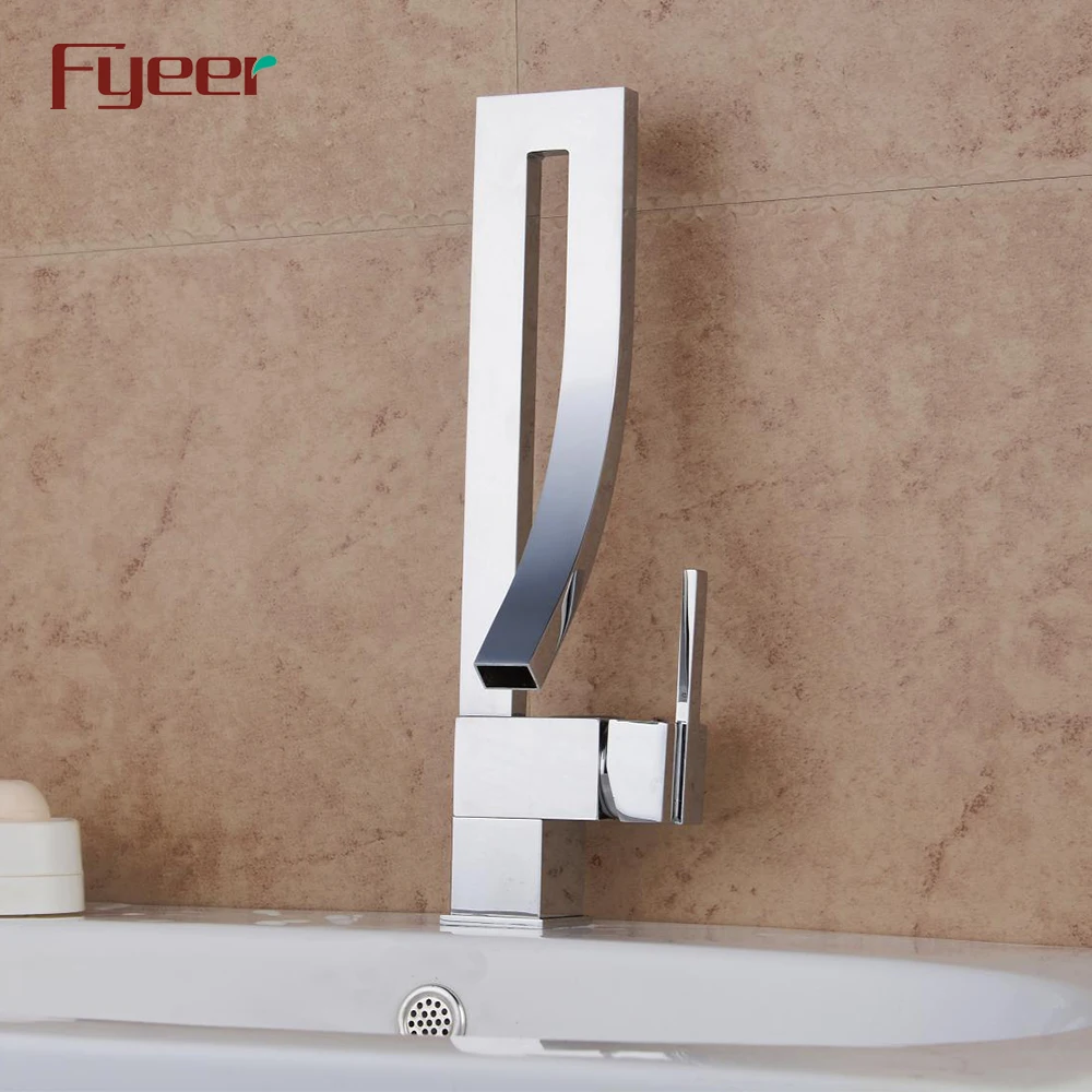 Fyeer Fashion Design Square  Chrome Plated Single Handle Brass Basin Faucet