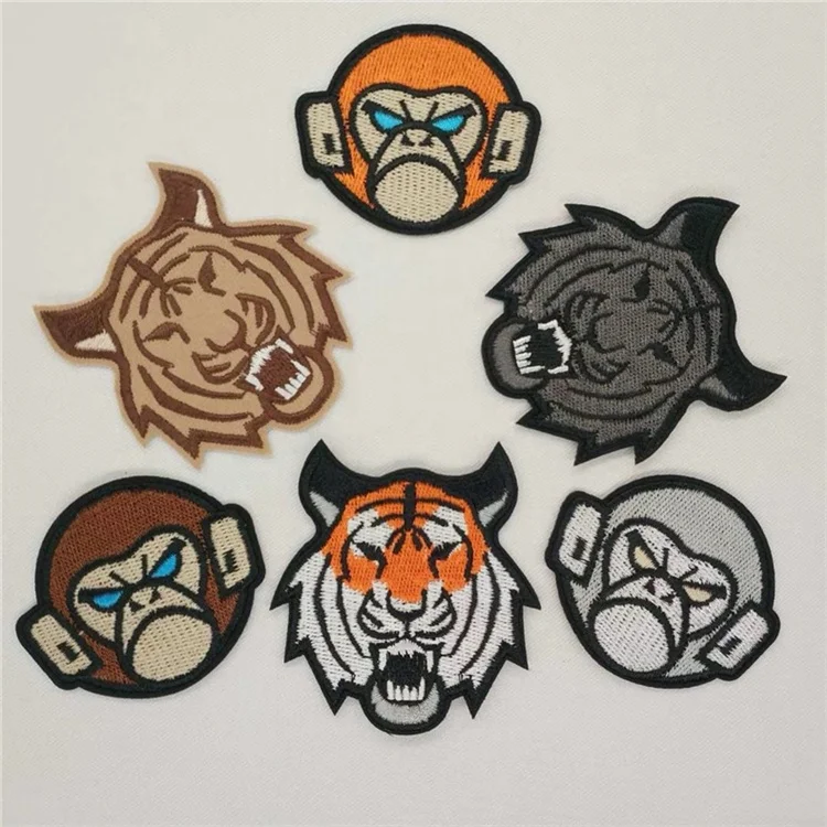 Tiger lion leopard skull snake embroidery label Roses flower embroidery patches Cartoon cloth woven badge