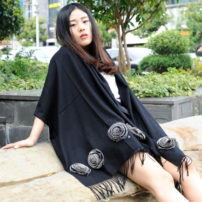 CX-B-P-12B 2023 New Design Fur Trim Pashmina Shawl