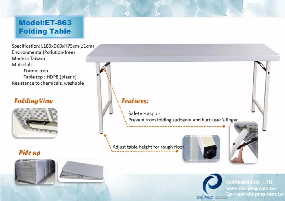 6 feet length white color folding leg table folding table legs