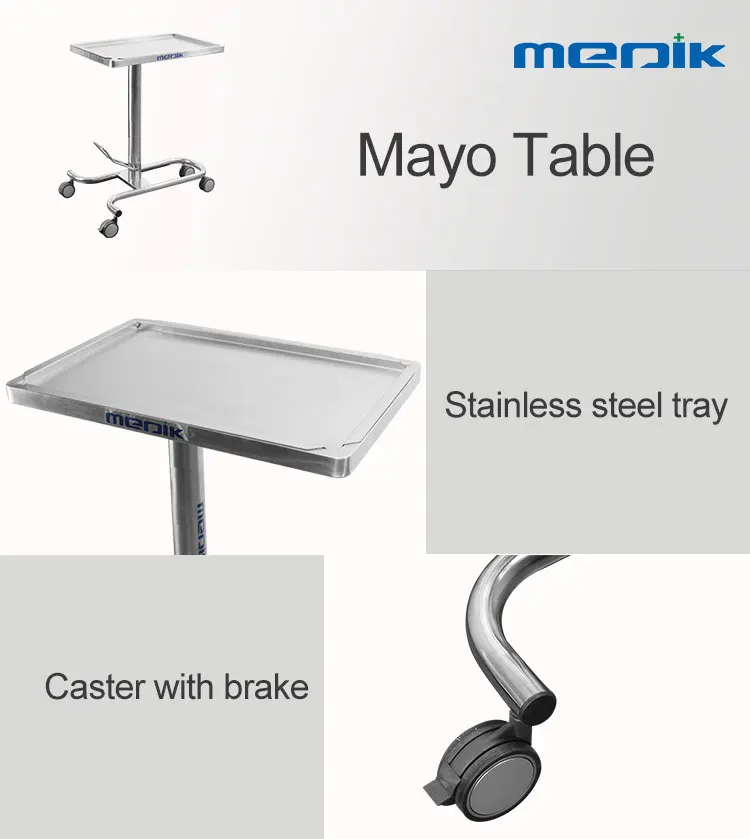 Hospital Stainless Steel Surgical Hydraulic Mechanical Mayo Table In Operating Room Medical Instrument Trolley For Sale
