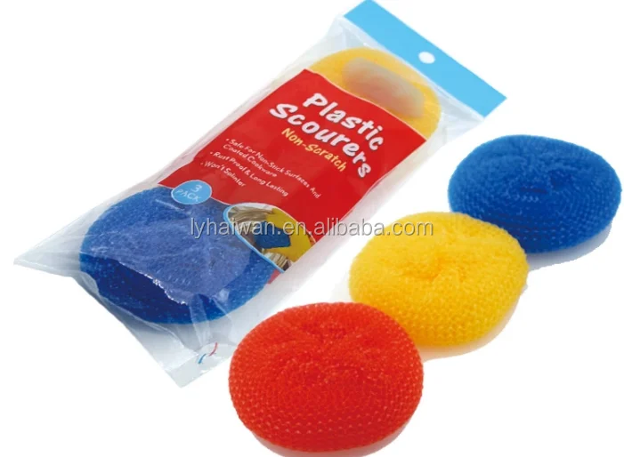 high quality kitchen cleaning mesh plastic scourer/cleaning ball/steel scrubber from 0086-18315708563