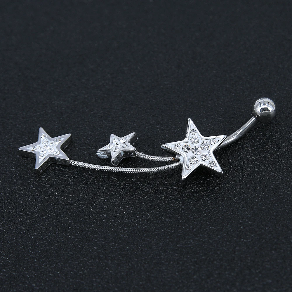Body jewelry factory crystal star belly button ring surgical steel non pierced navel piercing  jewelry