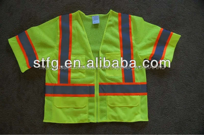 Шоссе безопасности светоотражающую одежду сетки оранжевый липучке жилет безопасности с внутренних кармана