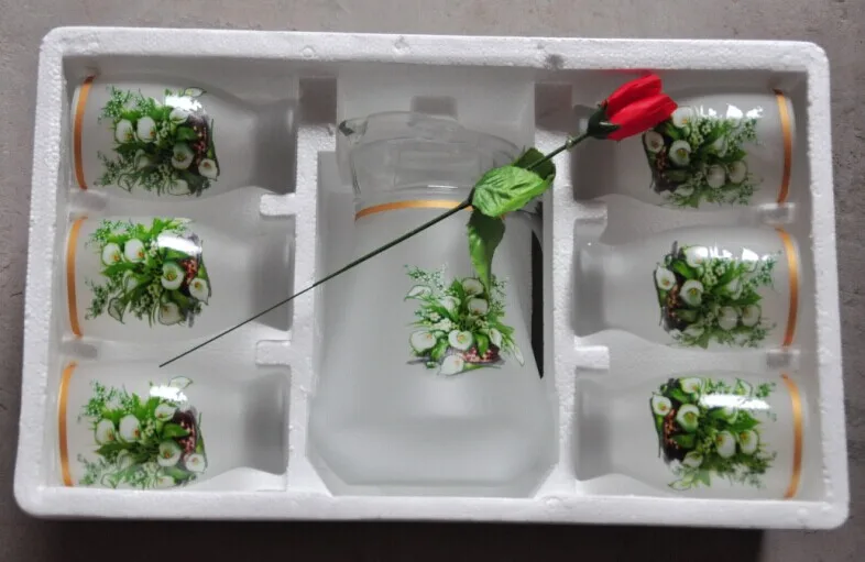 HAONAI стекло Лидер продаж KS-22-G хорошее качество 7 шт. стеклянный набор воды/стеклянный обеденный стол/стеклянный кувшин для воды