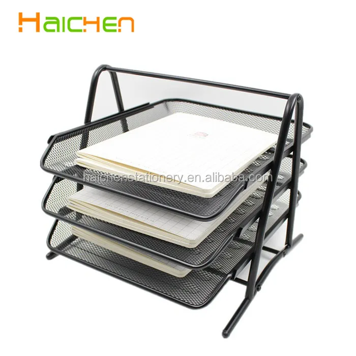 Factory office metal desk organizer mesh 3 tier document file tray