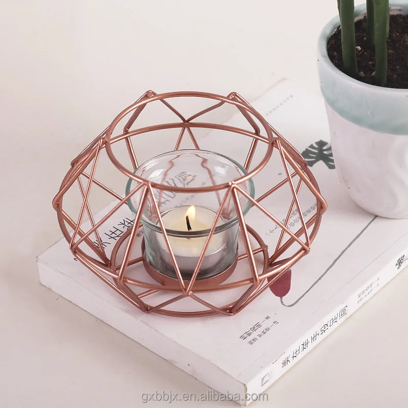 Guangxi  Factory Direct Sale Rose Gold Geometric Design Tea Light Votive Candle Holders Decorations  For Wedding