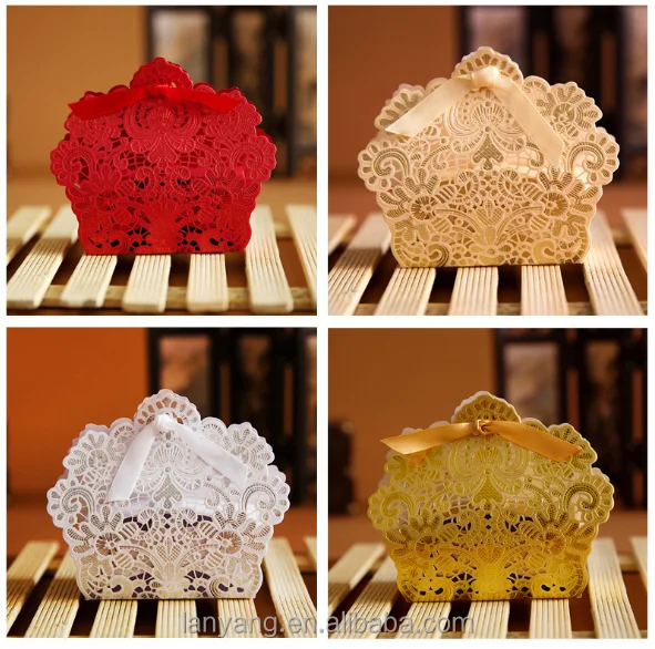 Laser Cut With Ribbon Wedding Party Favor, Wedding Gift Bags Chocolate Candy and Gift Boxes