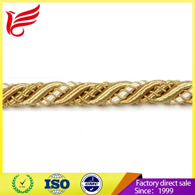 Factory direct sales high quality gold colour 8mm polyester cord rope