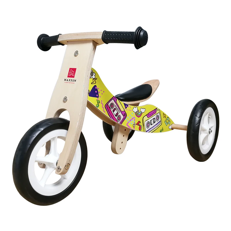 wooden balance bike 9 inch 2-in-1 balance bike  muti-function wooden tricycle
