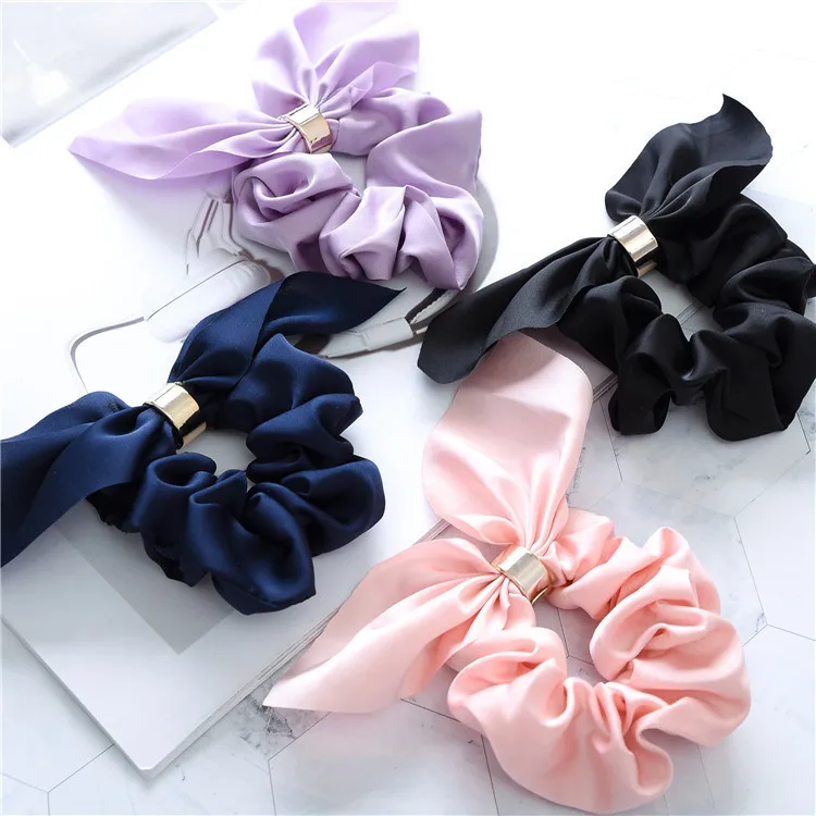 Fashion flower print hair scrunchies bunny ear ponytail holder hair ties women