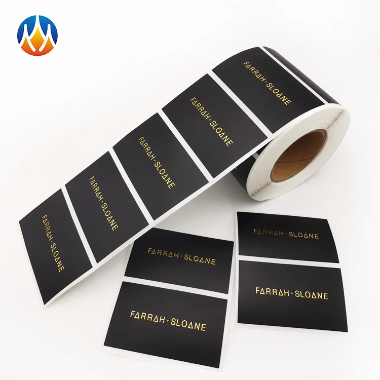 wholesale China custom logo black background adhesive labels design printing gold foild stickers