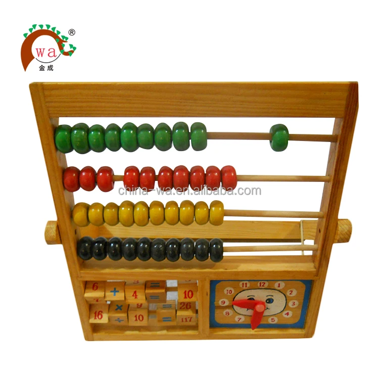 Pine wood chinese abacus with learning blocks math toy for children