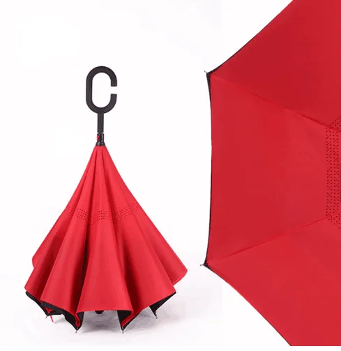 Ok Umbrella Folding Reverse Umbrella Double Layer Inverted Windproof Rain Car Umbrellas For Women