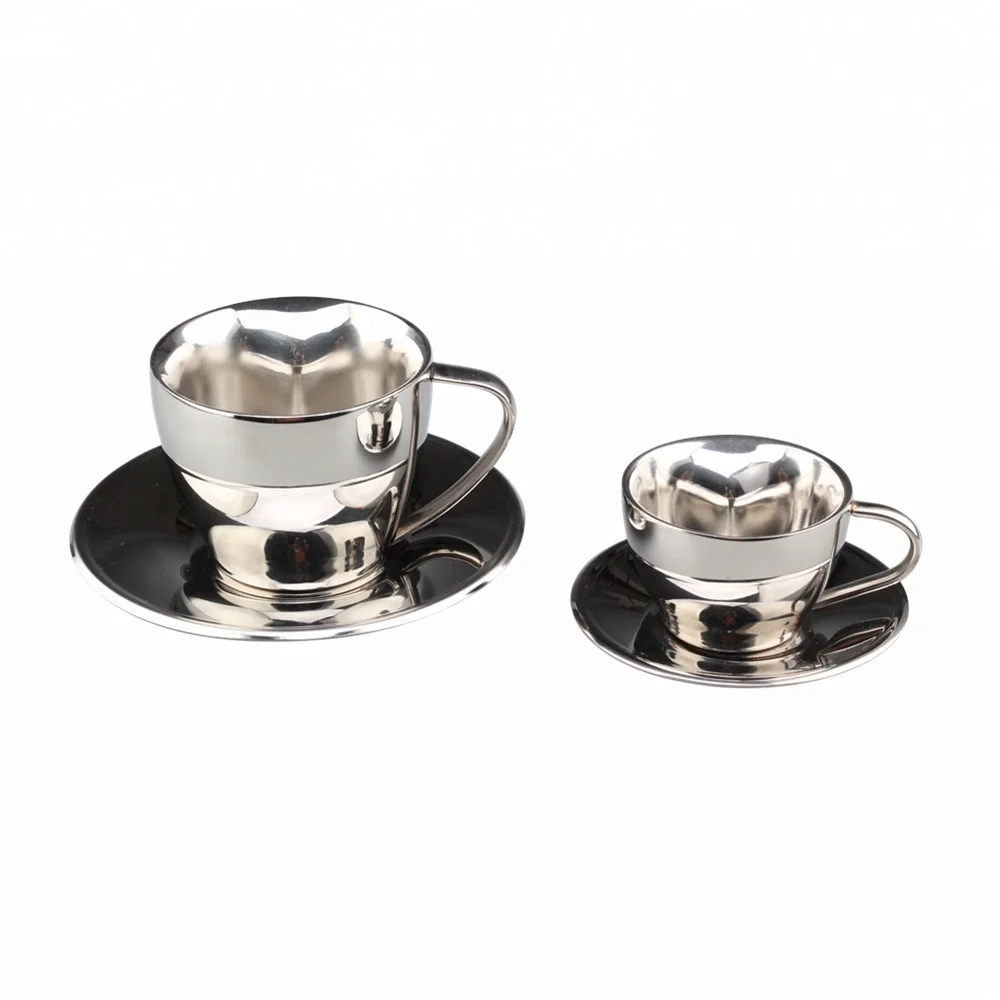 Stainless Steel Espresso Cups and Saucers ,Double Walled Vacuum Insulated