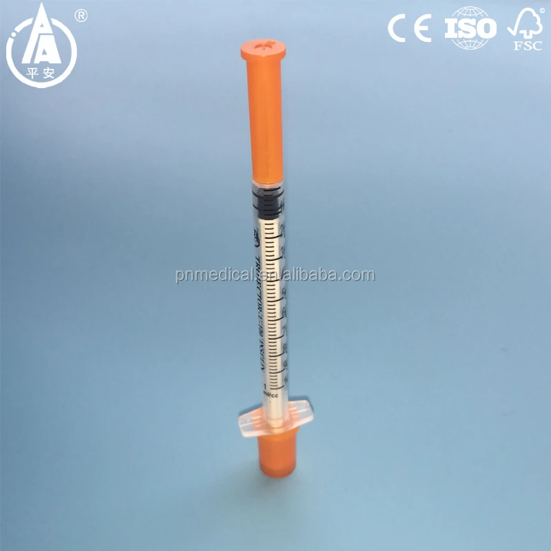 
Disposable 0.3ml and 0.5ml 1ml colored insulin syringe with orange cap 