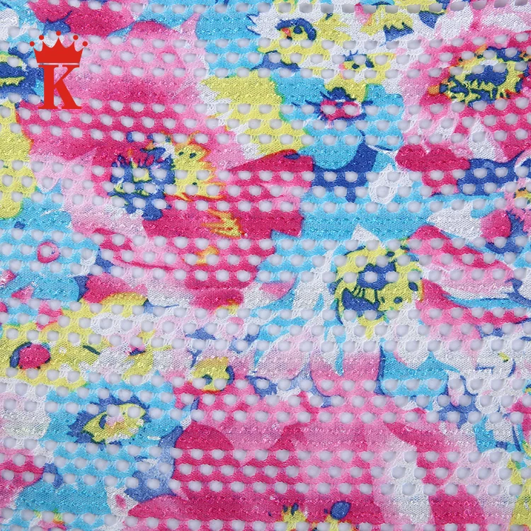 
rainbow colorful flower net printed 100% polyester 3d mesh fabric 
