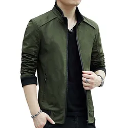 Mens Casual Windbreaker Outerwear Slim Fit Cotton Lightweight Zip Up Jackets