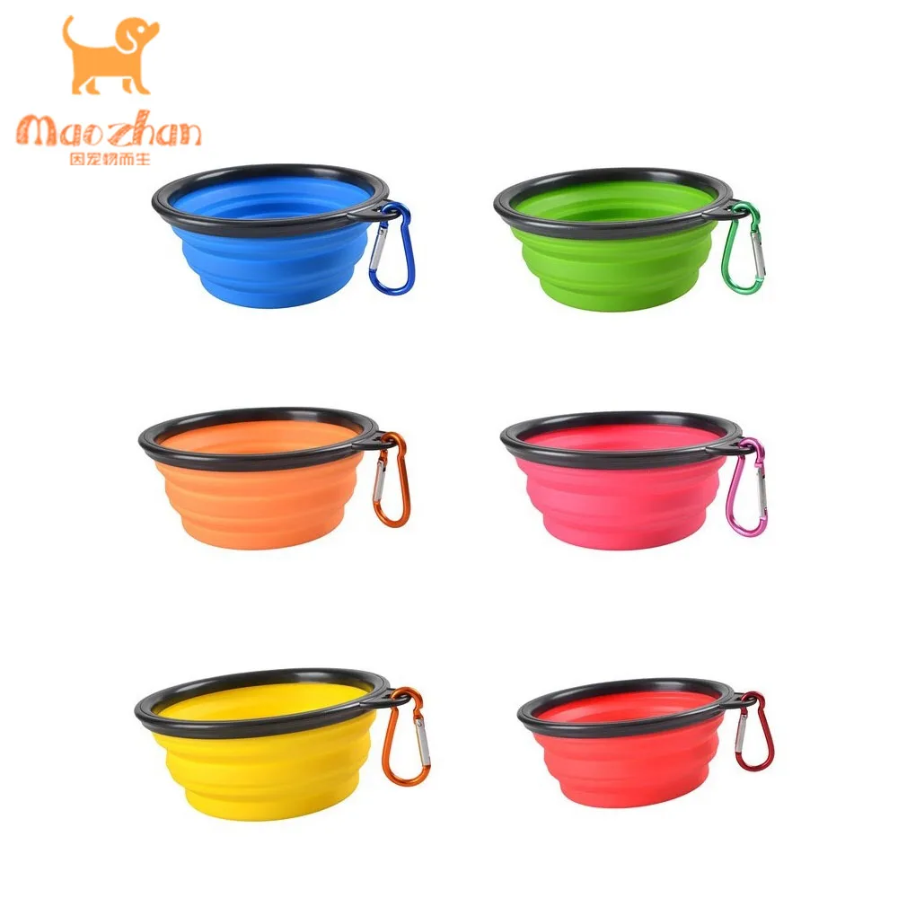Professional design plastic dog bowl for pets dish washing collapsible folding siliconepet with carabiner clip