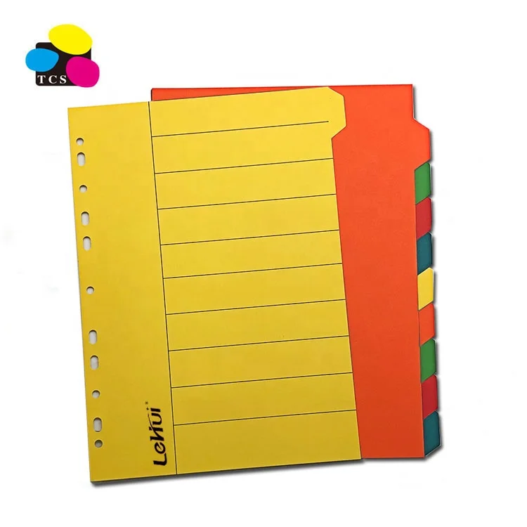 High Quality Stationery A4 10 Tab 5 Color Assorted Index Paper Divider File Folder