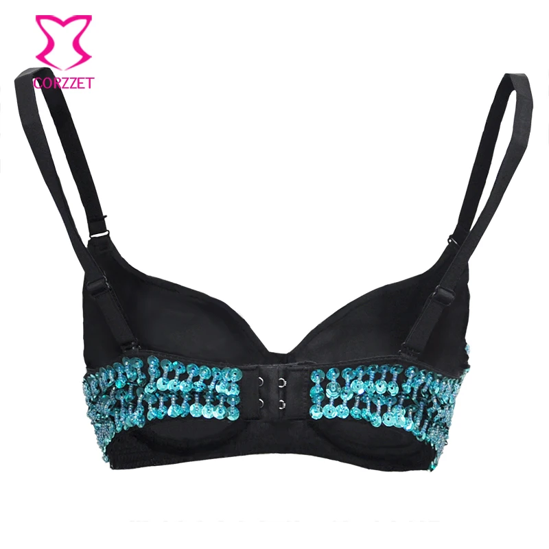 Corzzet Gold Resin Sequined Punk Rock Bra Sexy Women Underwear Party Dance Bra