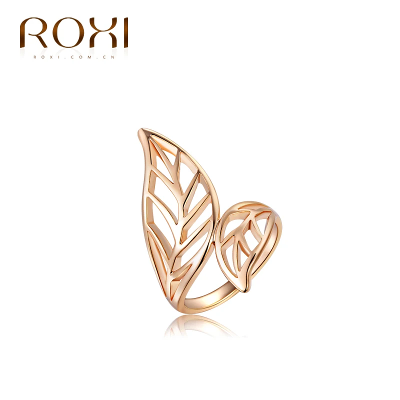 ROXI Top Quality 3 Round 18K Rose Gold Plated Leaves Ring Jewelry Crystals From Austria Full