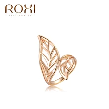 ROXI Top Quality 3 Round 18K Rose Gold Plated Leaves Ring Jewelry Crystals From Austria Full