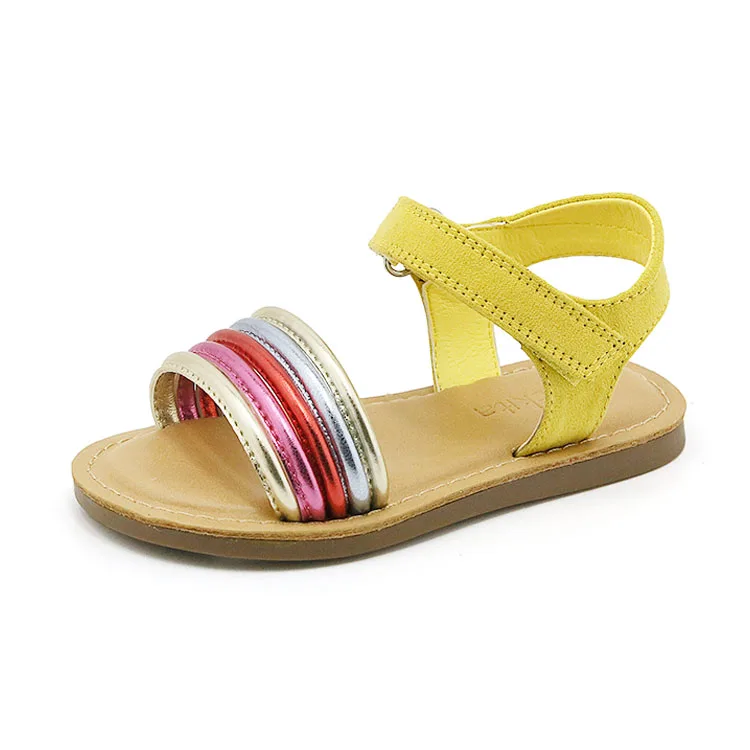 Модные милые детские сандалии радужной расцветки на липучке для девочек Летняя обувь