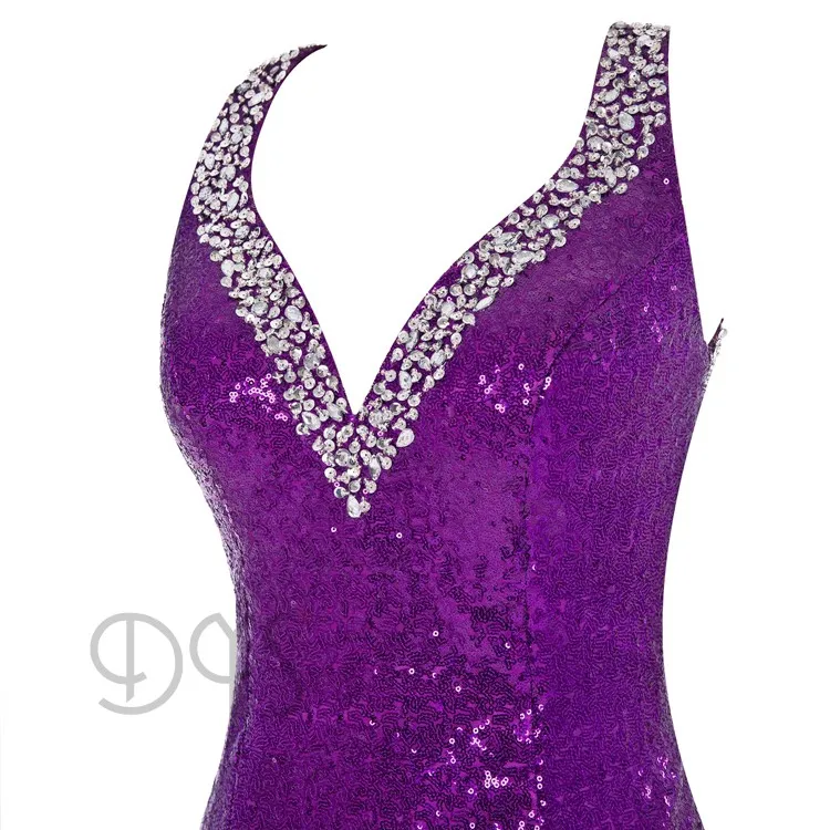 Beaded Sequin Sexy Long Purple Mermaid Evening Dress with Open Back