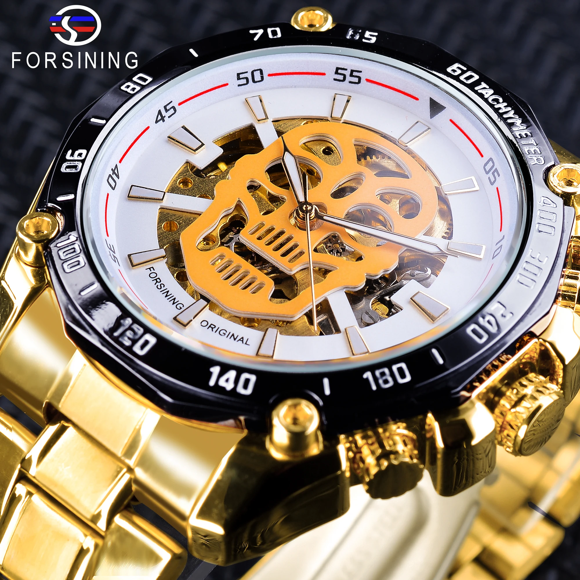2022 Hot Sell Forsining Golden Wristwatches Skull Design Black Luminous Design Men Automatic Sport Watch Top Brand Luxury Clock