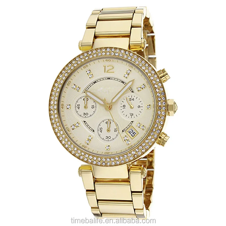2017 OEM All 22K Gold Chronograph Diamond Bezel Gifts Luxury For Women Wrist Watch