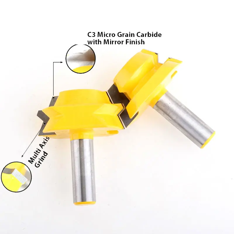
2pc Lock Miter Router 22.5 Degree Glue Joinery Router Bit Set - 1/2