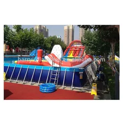 Hot Sale Amusement Park Metal / Steell Frame Swimming Pool With Water Slide, Inflatable Water Toys