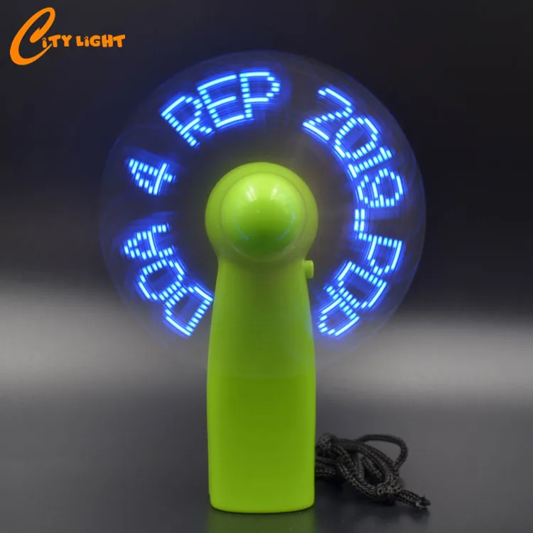 Christmas gift Advertising mini electric battery portable handheld custom message programmable led fan