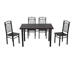 Melamine mahogany popular style metal Dining table set with 4 chairs for dining room DS-006