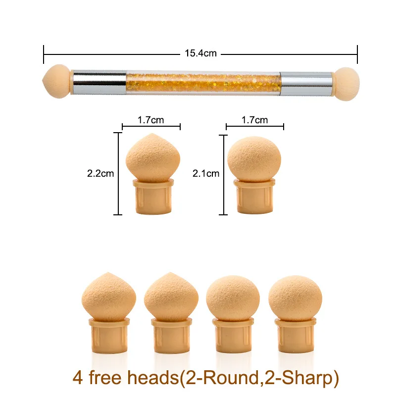 Sponge Heads Sharp Round Replaceable Powder Brush Shade Gradient Pen  Nail Art Tool UV Gel Polish short nail brush
