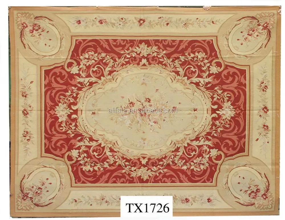 Aubusson china carpet, French style flat weave wool carpet in green color